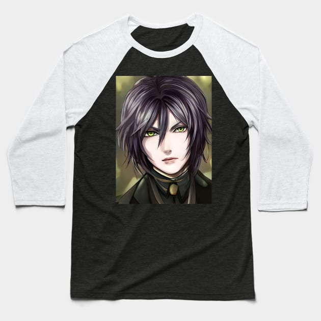 Black Hair Emo Anime Boy Baseball T-Shirt by animegirlnft